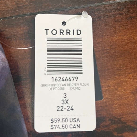 New Torrid Tie Dye V Flounce Bikini Top Purple Women size 3X Tankini Hankerchief - Picture 10 of 10